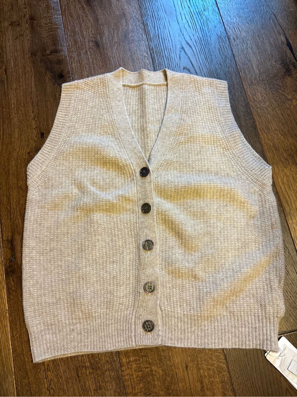 Liny Xin tan beige superfine merino wool sweater vest L